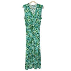 Amour Vert Olive Jersey Knit Midi Dress Green Naples Floral Large Beach Tropical